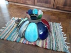 VTG Tiffany Style Stained SLAG GLASS ANTIQUE 8 PANEL TULIP LAMP SHADE Hanging