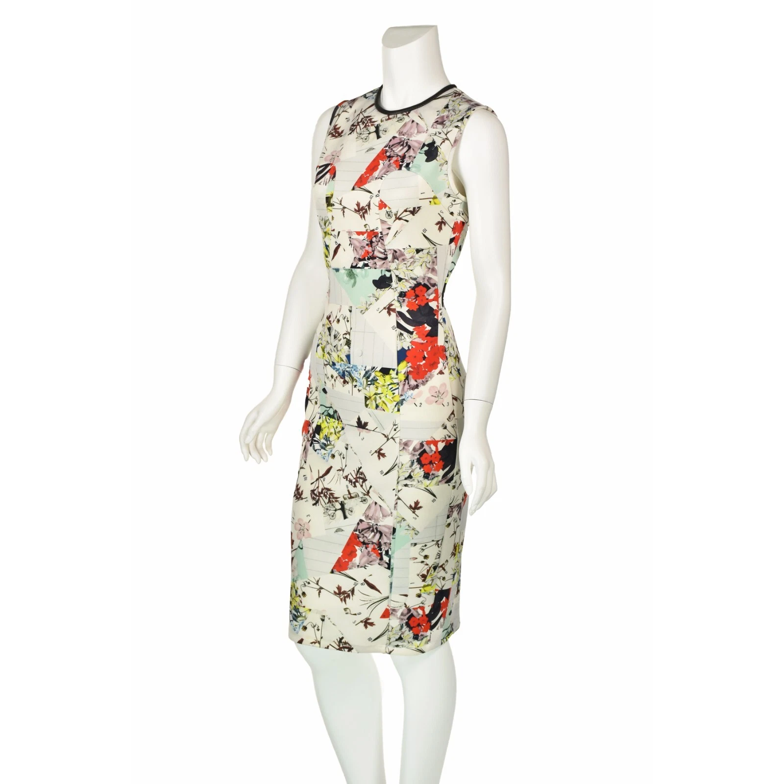 OFF WHITE Abito ERDEM ""Maura"" bianco stampa asiatica abito in guaina elastica taglia us 4