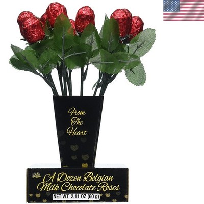 Elegant Dozen Belgian Milk Chocolate Roses Gift Box - Romantic Chocolate Bouquet