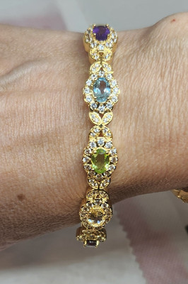 Edelsteinarmband mit Blautopas, Amethyst, Granat, Citrin, Peridot & weißem Saph