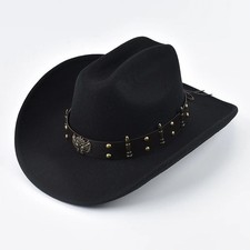 Men Women Western Cowboy Hat Vintage Leather Wide Brim Cowgirl Ranch Hat