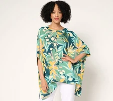 Denim & Co. Women's Top Sz M Printed Georgette Caftan Tunic Green A692712