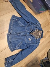 Vintage Carhartt Aztec Pile-Lined Denim Chore Jacket Darkstone Rare Men s XL