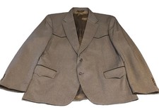 Vtg SHEPLERS Heather Brown Western Sportcoat Contrast Piping Men 46L Made In USA