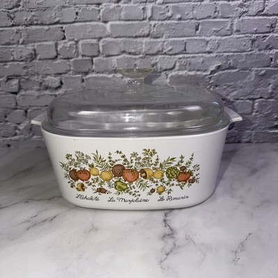 VTG Corning Ware A-5-B Spice Of Life/La Marjolaine Casserole w/Pyrex A-12-C Lid