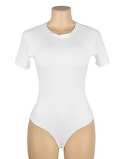 WOW BABE White Wedding Short Sleeve Open Crotch Teddy Bodysuit Size 10 UK