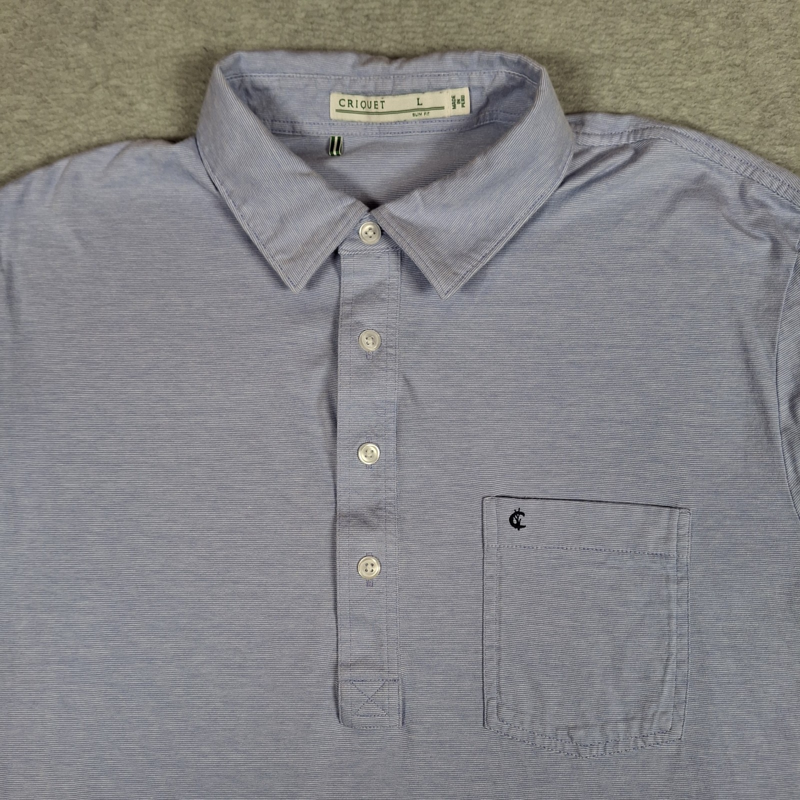 Criquet Polo Shirt Men Large Periwinkle Blue Slim Fit Pima Cotton Chest Pocket