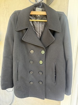 I. SPIEWAK & SONS  MENS Large  PEACOAT JACKET DOUBLE-BREASTED BUTTON -Black 