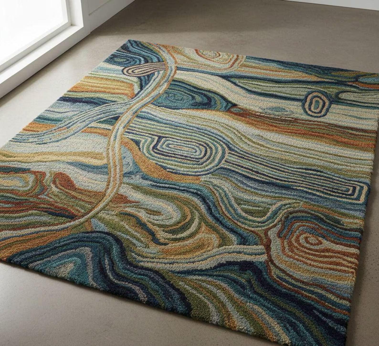 Hand Tufted Abstract Swirl Area Rug, Modern Wool Carpet for Living Room