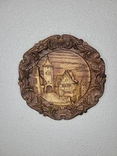 Vintage German 3D Carved Wooden/Resin Plate Rothenburg O.d.t  