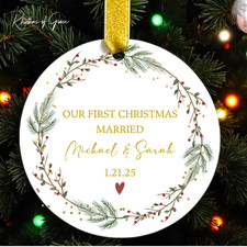 Our First Christmas Engaged or Married Ornament   Personalized Couple Keepsake