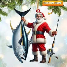 Fisherman Santa Ornament Personalized   Custom Name Christmas Tree Decor, Gift f