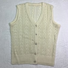 Vintage Crochet Button Sweater Vest Women's Small Cottagecore Prep Cream Ivory