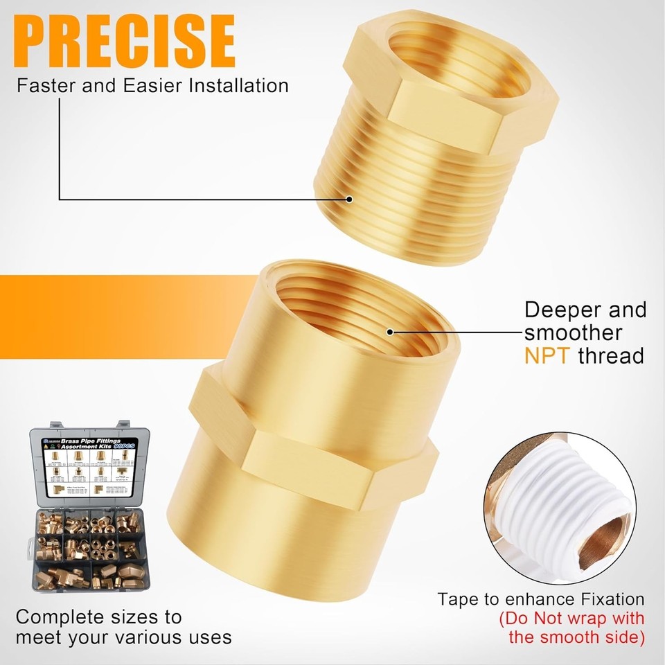 98PCS Brass Pipe Fittings Assortment Kit NPT Adapter,Reducer Bushing ...