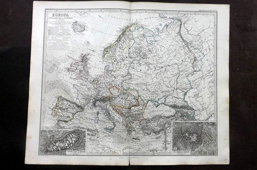 Stieler 1870 Antique Map. Europa zur Ubersicht der politischen Verhaltnisse