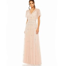 Mac Duggal Pink V Neck Flutter Sleeve A Line Gown maxi dress size 4 UB