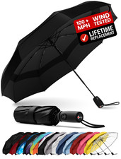 Repel Windproof Travel Umbrella - Compact & Withstands 42 inches, 01. Black
