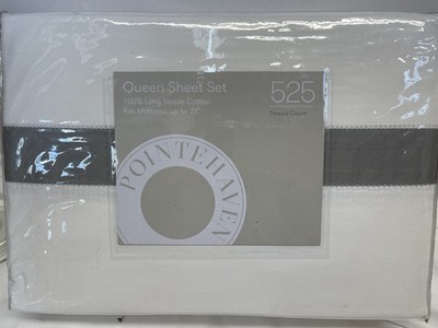 Pointehaven 525 Thread count Long staple cotton Bordered Hem White Queen New