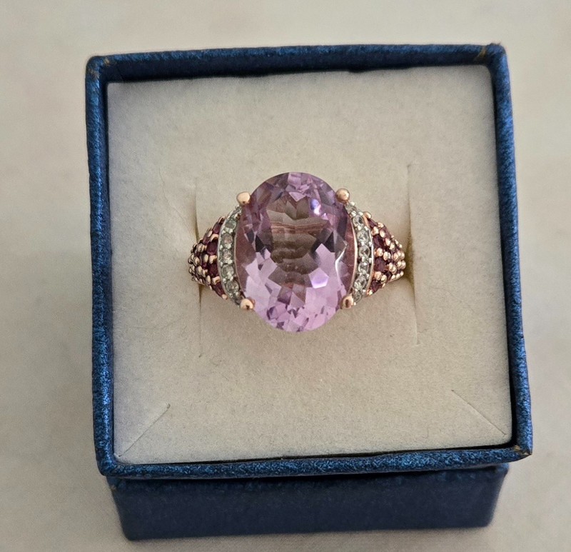 925 STS Sterling Silver Ring Gold Overlay  Light Purple Stone Size 8