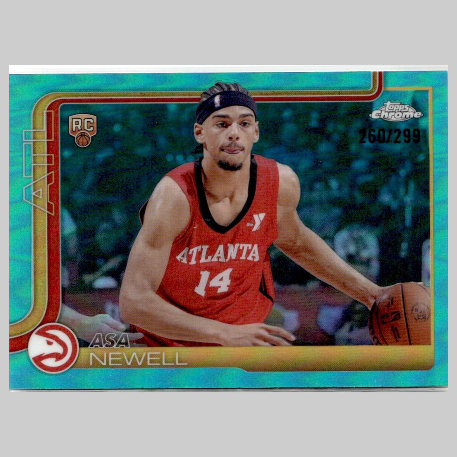 Asa Newell Rookie /299 #273 2025-26 Topps Chrome Teal Refractor Atlanta Hawks