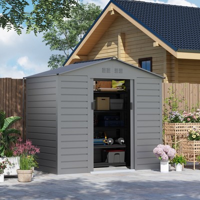 Outsunny Verzinkter Stahl Gerätehaus 2,43㎡ 213x131x192cm Geräteschuppen Grau