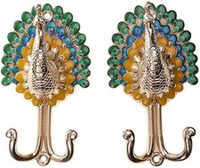 2pcs Peacock Metal Double Hanger Hook Head Wall-Mounted Coat Gold