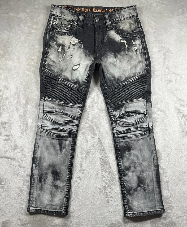 Pantalones de mezclilla Rock Revival Armando ajustados rectos desgastados 32x29 gris bandana elástica Foto 3 de 4