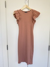 Express Mauve Ruffle Sleeve Midi Sheath Dress Round Neck Sleeveless Size S