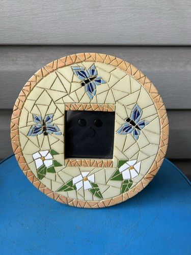 Vintage Butterflies Magnolias Tile Mosaic Round Photo Frame 7" Wallet Size