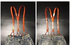 Men's Black Leather Wide H Y Back Suspender Loop Belt Braces With 6 Metal Clip