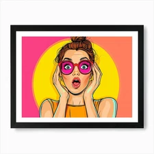 Surprised Pop Art Woman With Glasse Framed Wall Art Poster Canvas Print Picture