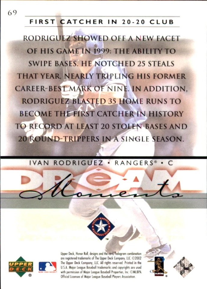Ivan Rodriguez 2002 Upper Deck Honor Roll #69 Rangers FREE SHIPPING AutographDen - Image 2 of 2
