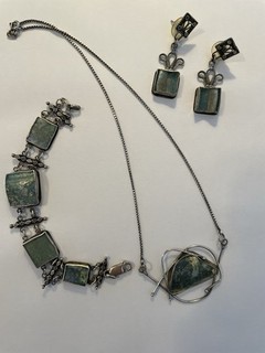 925 Sterlingsilber Schmuckset: Halskette Armband Ohrringe grün