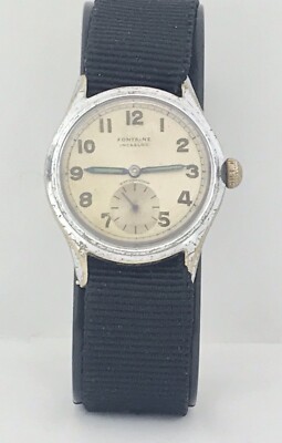 Montre Mécanique Suisse HERMA Incabloc - Style Militaire, étanche, Boîtier Acier, Occasion état Fonctionnel