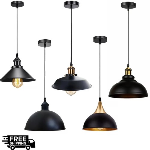 Industrial Pendel Decken Leuchte Leuchte schwarz Metall Lampenschirm Landhaus - Bild 1 von 24