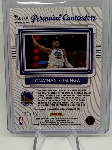 Contenders Optic 2022-23 Jonathan Kuminga Contenders Perennial Auto Blu /75 - Foto 2 di 2