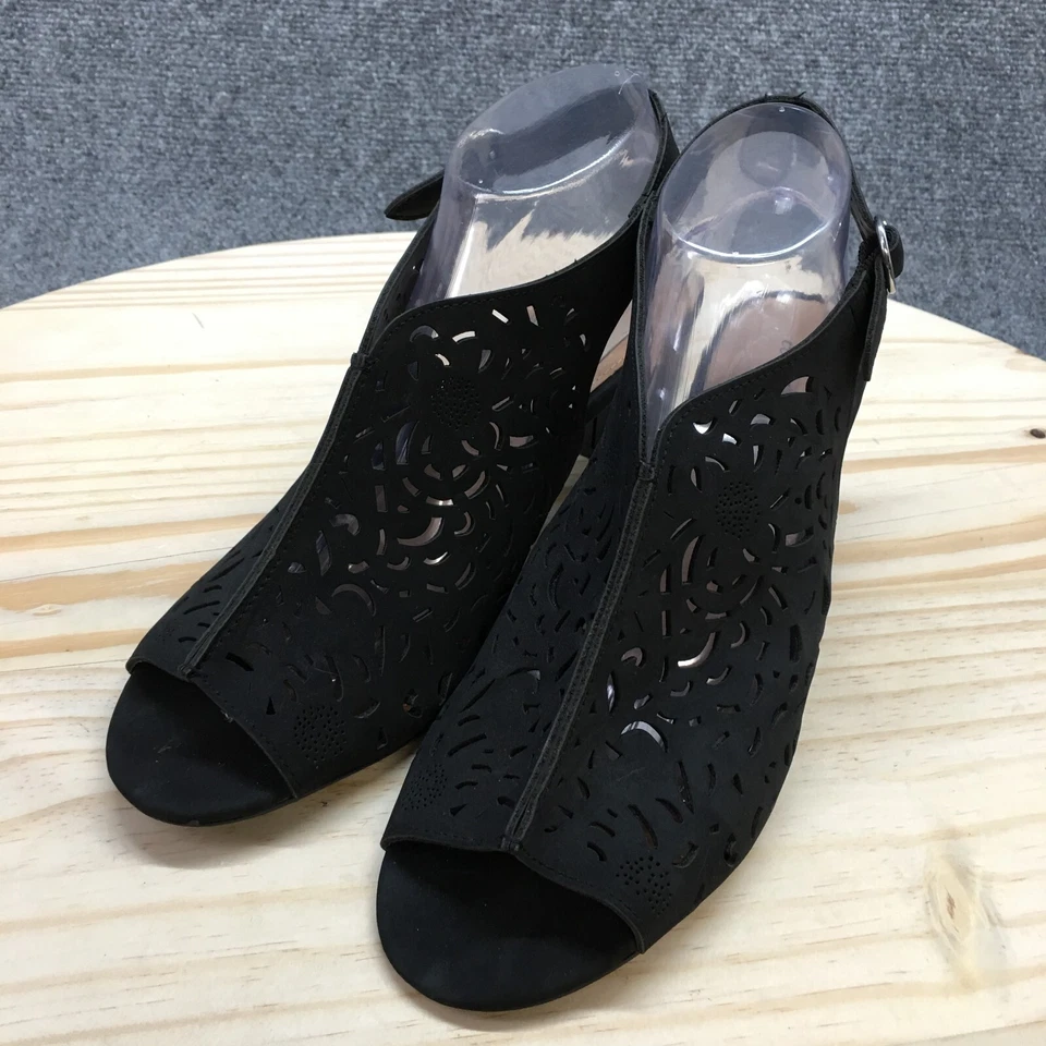 Sandalias Comfortview para mujer 8 puntera abierta recortes tacones hebilla negra Foto 3 de 4