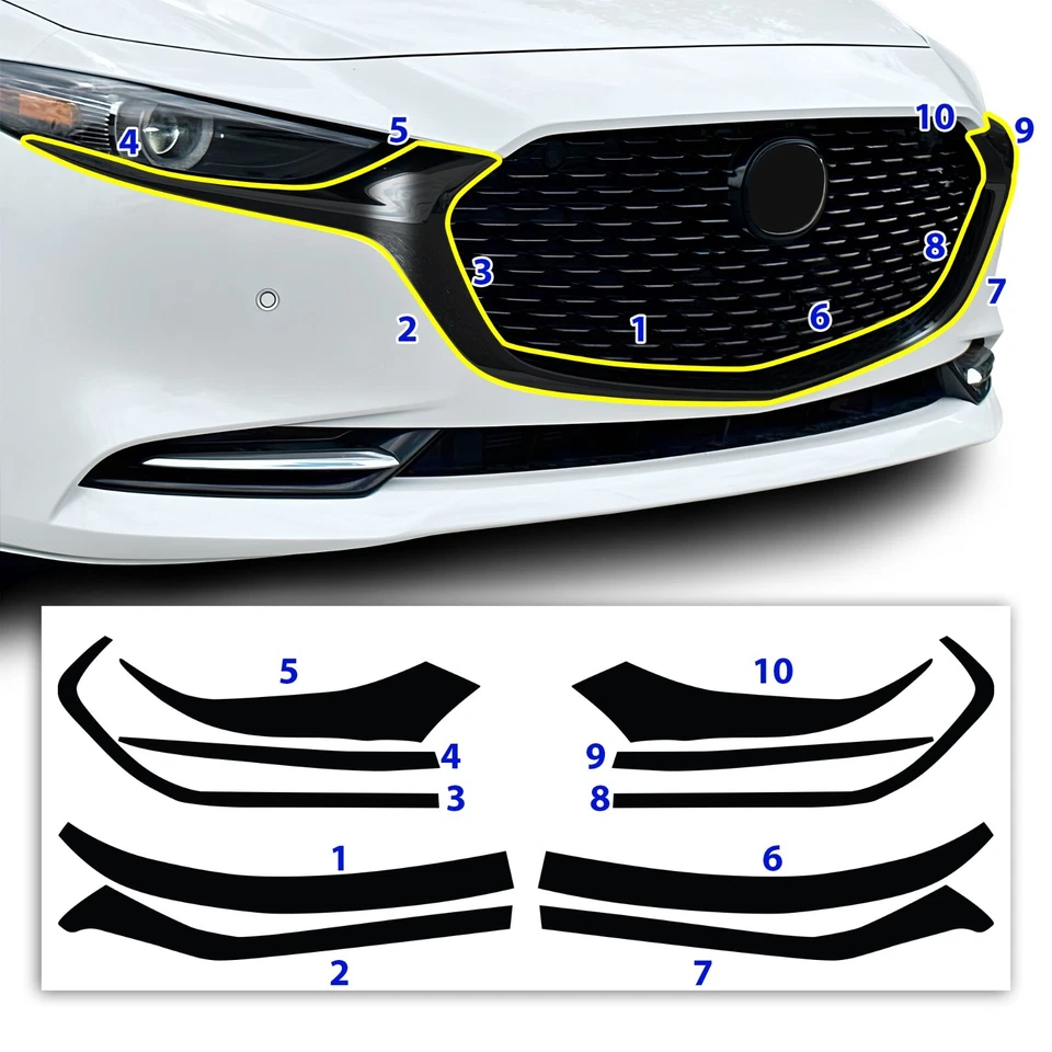 Fits Mazda 3 2019-2025 Front Grille Chrome Delete Decal Blackout Vinyl Trim - Image 4 of 4