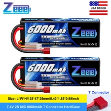 2x Zeee 7.4V 80C 2S Lipo Battery 6000mAh T Plug Hardcase for 1/8 Scale RC Car