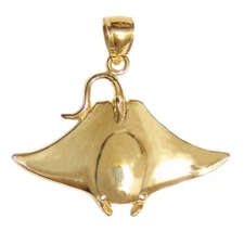 New 14k Yellow Gold Stingray Fish Pendant