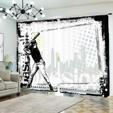 Swinging A Baseball 3D Blockout Photo Print Curtain Fabric Curtains Window