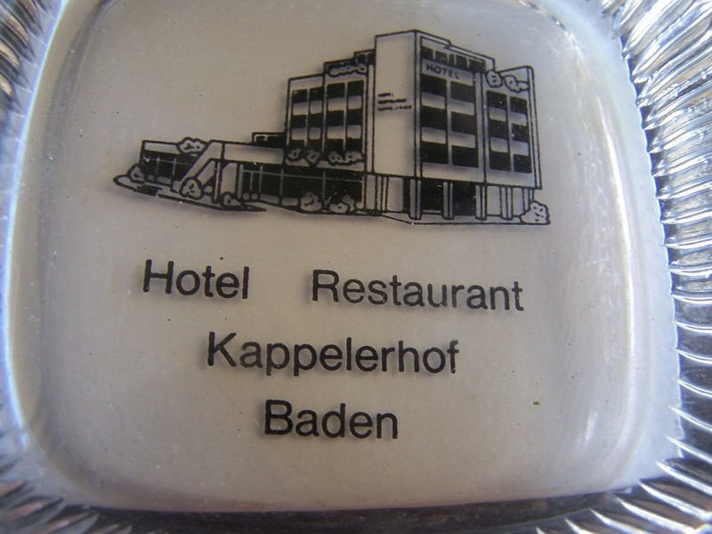 HEAVY GLASS ASHTRAY HOTEL RESTAURANT KAPPELERHOF BADEN SWITZERLAND