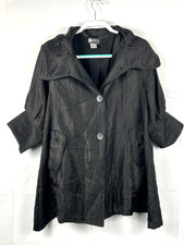 Damee Inc Artsy Jacket Medium Button Front Pockets Wide Collar Black 3/4 Sleeve