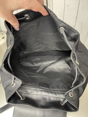Authentic GUCCI Backpack Bag Black Leather Nylon Printed  display picture 3