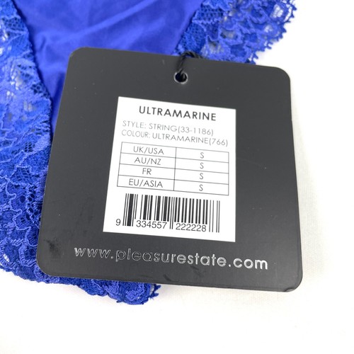 Pleasure State Ultramarine String Size S Blue Lace Trim Rhinestone Cut Out New - Picture 3 of 9