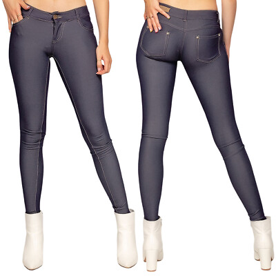 Damen Skinny Jeggings Slim Fit Hose Treggings Leggings Stretch Hüftjeans Look