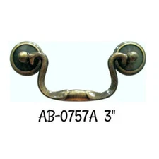 3" Antiqued Brass Drawer Pull Queen Anne Drawer Pull Antique Style Vintage Old