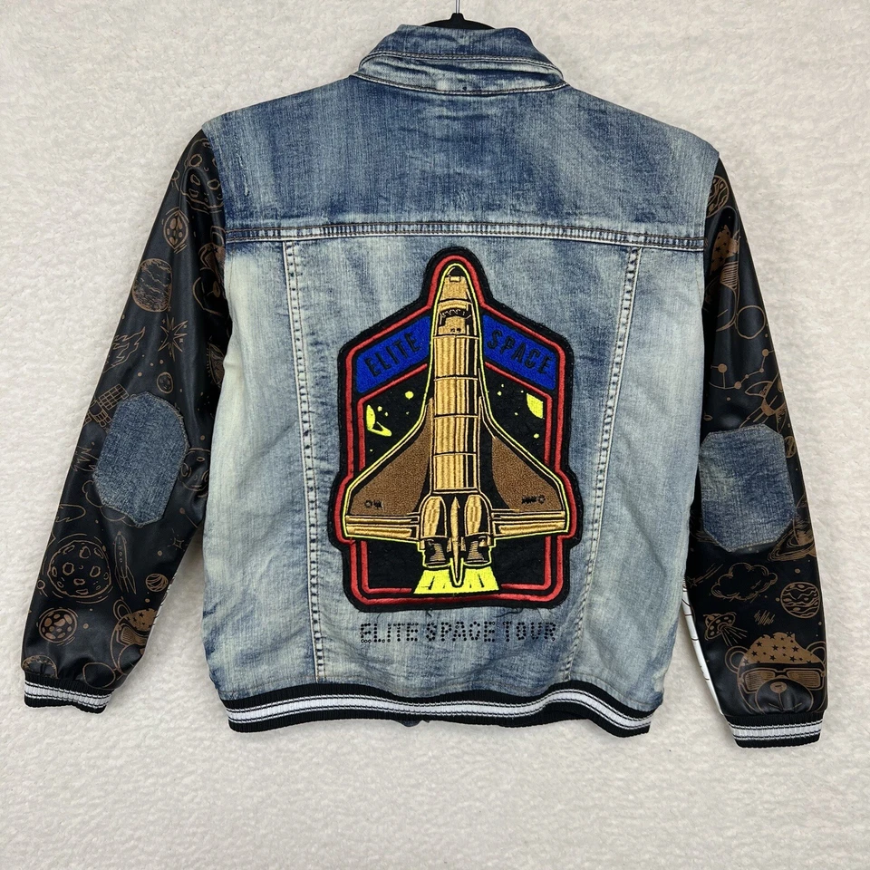 Chaqueta Elite Premium Denim Mocha Niños 10-12 Parches Ropa de Calle Foto 2 de 4