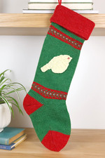 Vintage Knitted Green and Red Wool Christmas Stocking Dove Fair Isle 20"