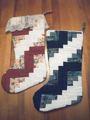 Quilted Patchwork Christmas Stockings, Artisan Made, His and Hers, Excellent!